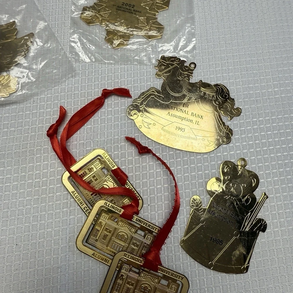 23 Vintage Gold Tone Christmas Ornaments‎ Some 3d Flat House 1 24kt Gold Plate